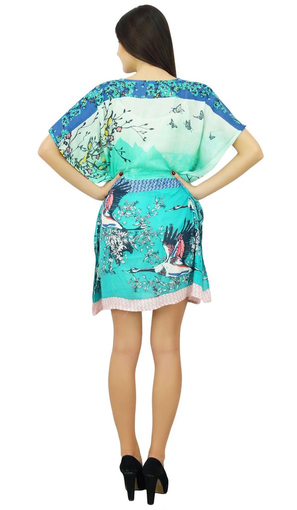 Bimba Женский вискозный короткий кафтан пляжная накидка с принтом на шнурке повседневный