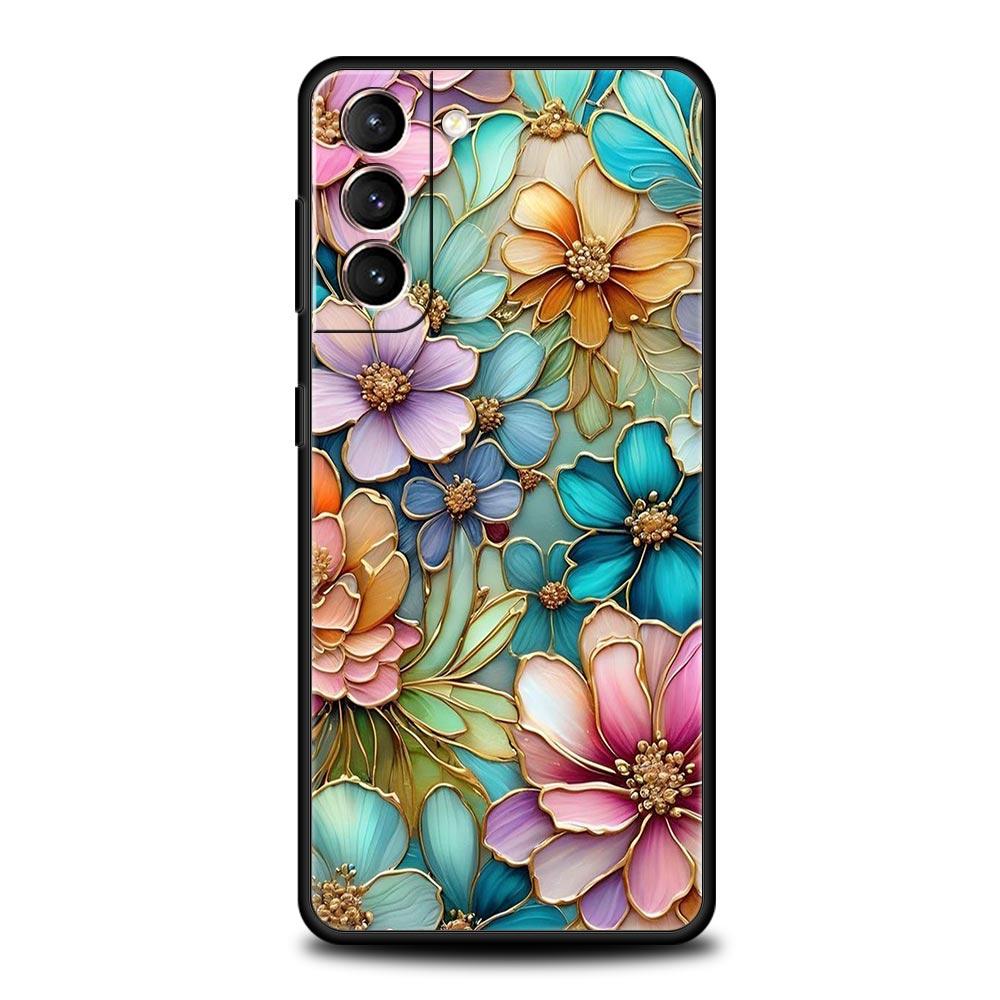 Модный Чехол Для Телефона С Цветочным Узором Для Samsung Galaxy S26 Ultra S25 Plus S24 FE S23 S22 5G S21 S20 Черный Мягкий
