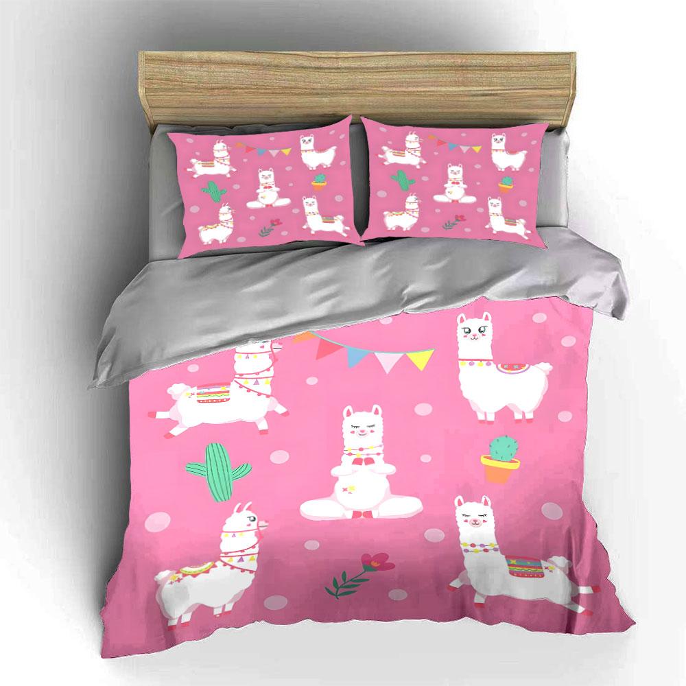 Pink Llama Print Bedding Set Bedding Duvet Cover Set Duvet Cover Pillowcases (1 * Duvet Cover 2 * Pillowcases, without duvet insert)