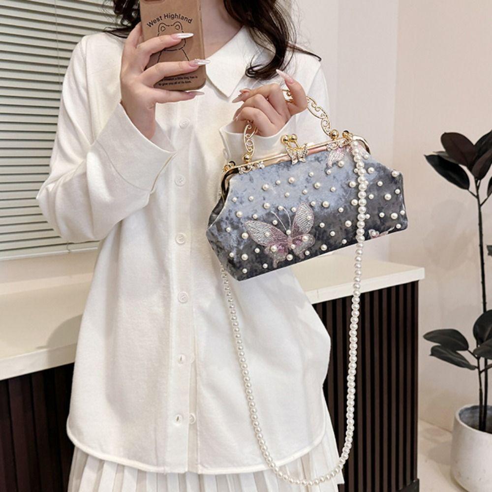 Жемчужная сумочка в китайском стиле, аксессуары для ципао, женская сумка-ракушка, вышитая банкетная сумка, женская