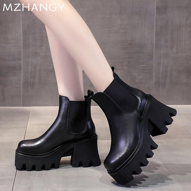 Women Platform Ankle Boots High Heels Leather Shoes Designer Chunky Fad Motorcycle Bootas 2024 Trend Winter Goth Botas De Mujer