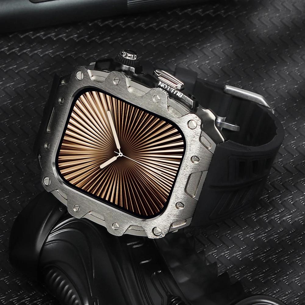 Роскошный чехол-ремешок для Apple Watch Series 10 46 мм, комплект для модификации, крышка для Iwatch 10 46 46MM, спортивный силиконовый, цинковая рамка, мужской набор
