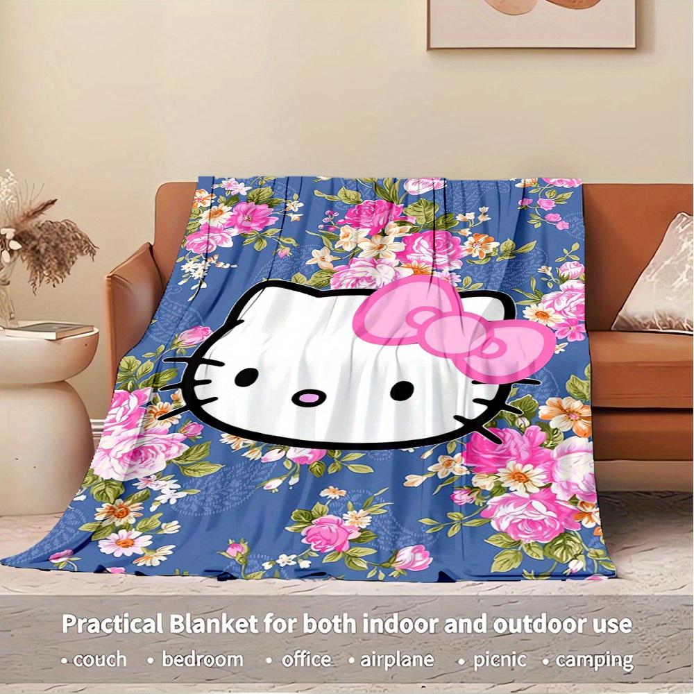1pc Hello Kitty floral pattern blanket - seasonal home decor, comfortable and machine washable, suitable for all ages, an ideal gift for any