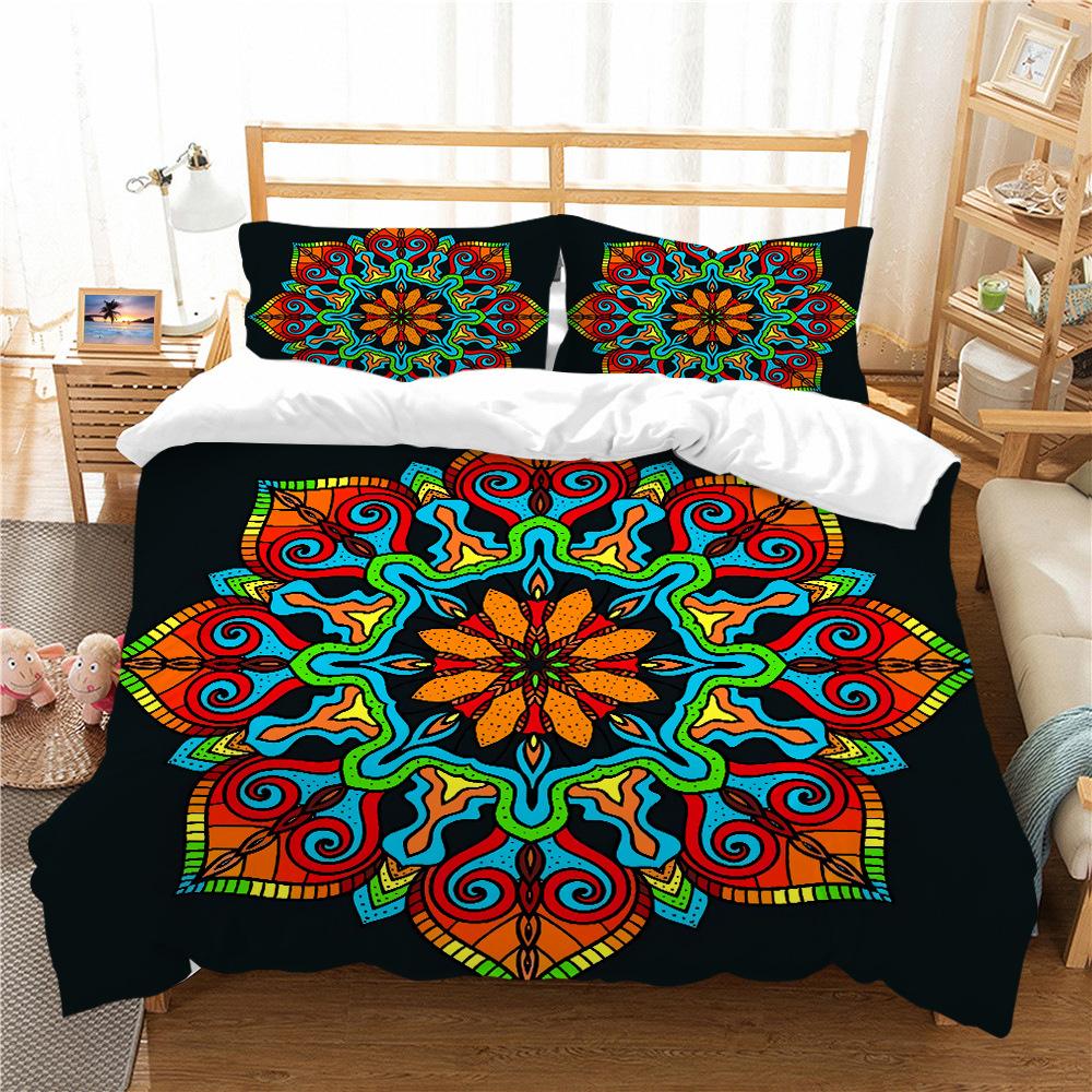 Bohemian Lotus King Queen Duvet Cover Boho Mandala Bedding Set For Kids Teens Adults Exotic Flowers 2/3pcs Polyester Quilt Cover