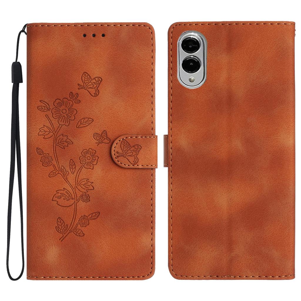 For Samsung Galaxy S25 Edge Case Leather Imprinted Flower Phone Cover Wallet with Wrist Strap