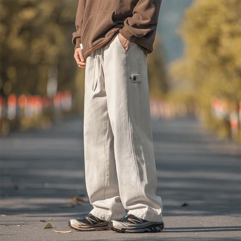 VUUG Мужские брюки карго из хлопка свободного кроя прямого покроя в стиле хай-стрит