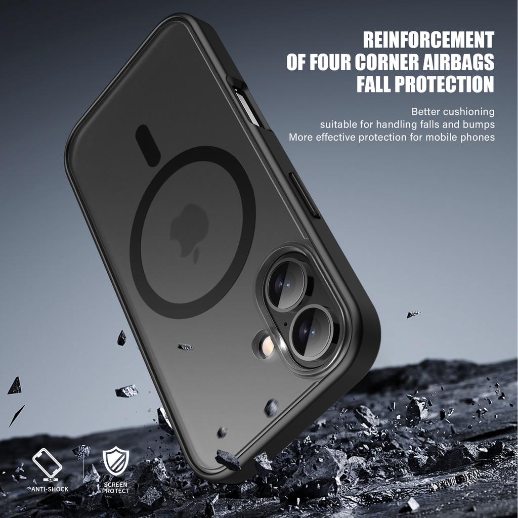 For iPhone 16 Plus Case Matte PC+TPU Phone Cover Compatible with MagSafe