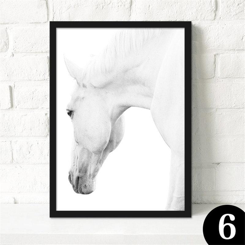 Скандинавская декоративная картина на холсте, вертикальные и горизонтальные прямоугольные постеры без рамки, животные, белые лошади, белый фон