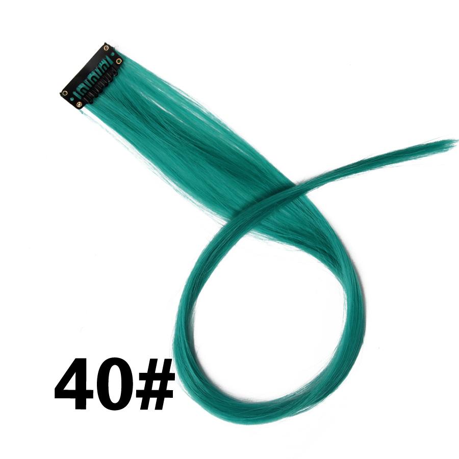 Clip In One Pieces Hair Extensions Straight Ombre Purple Blue Pink Extension Hair Women Synthetic False Fake Hair