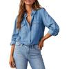 Women Button Down Denim Shirts Casual Long Sleeve V Neck Chambray Blouse Top