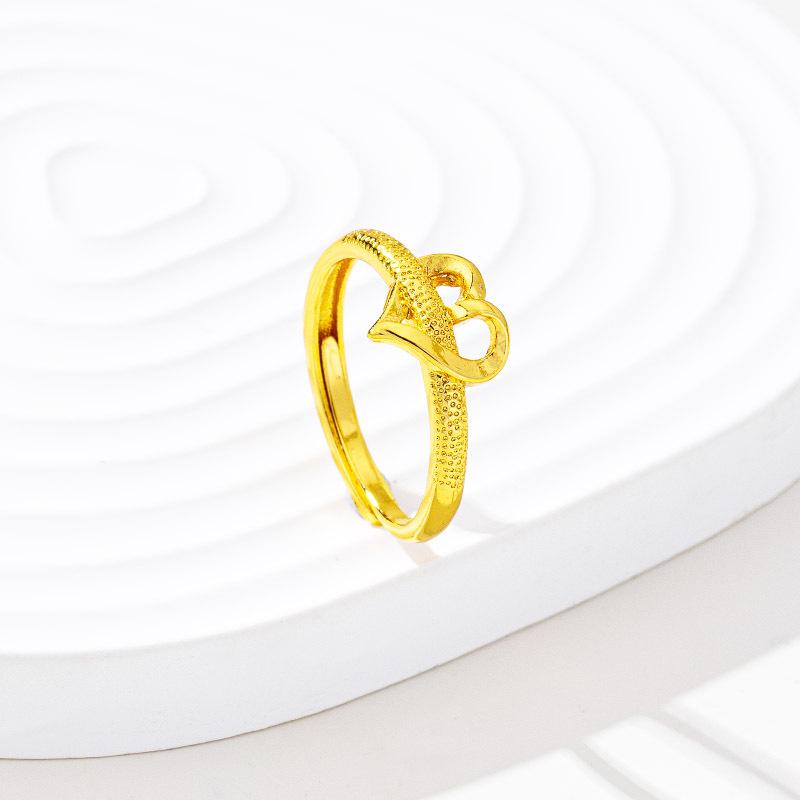 Trendy Hollow Heart Adjustable Ring for Women - Durable Vietnamese Gold with Long-Lasting Color Retention