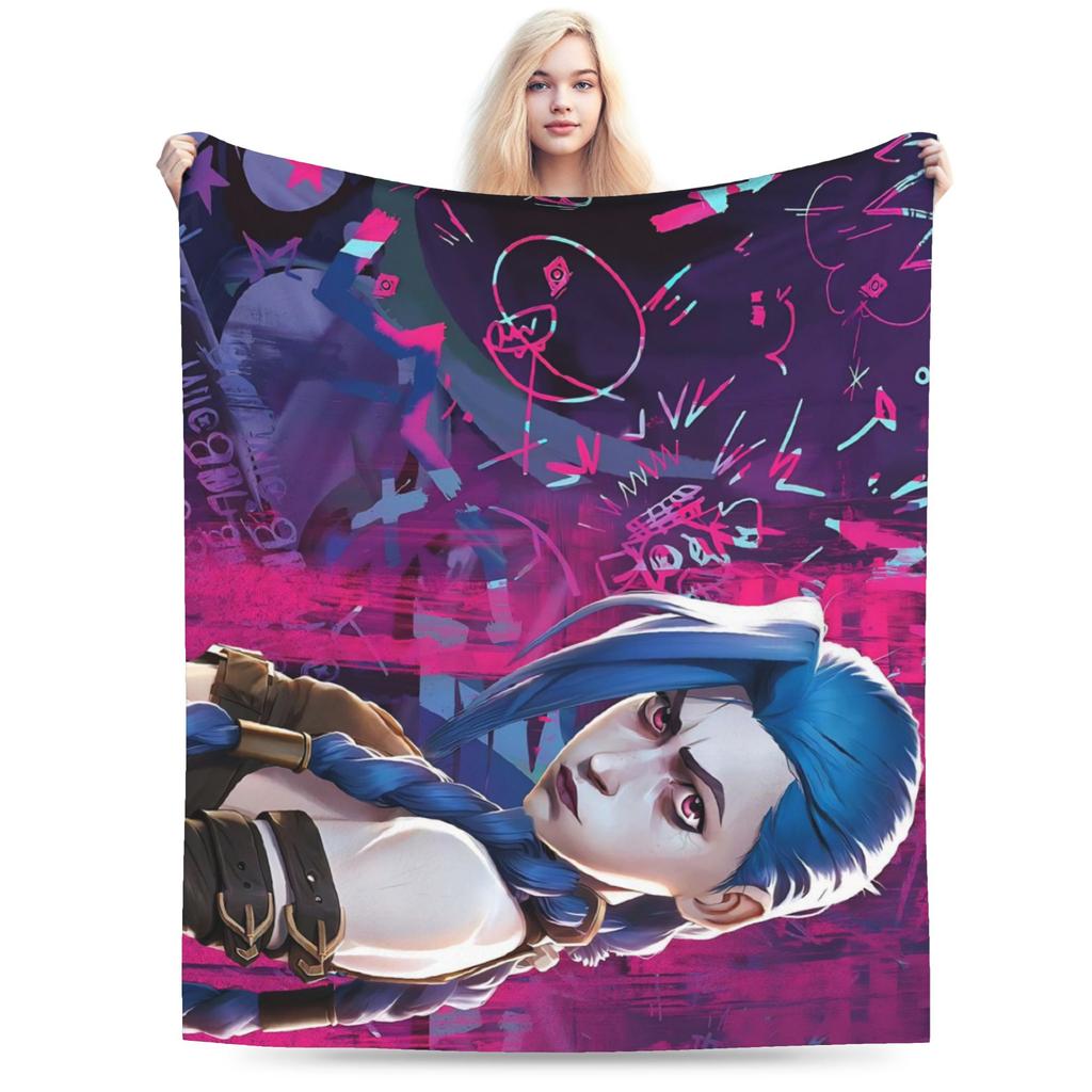 Arcane Vi Jinx Blankets Quality Warm Throw Blanket Autumn Students Living Room Aesthetic Bedspread