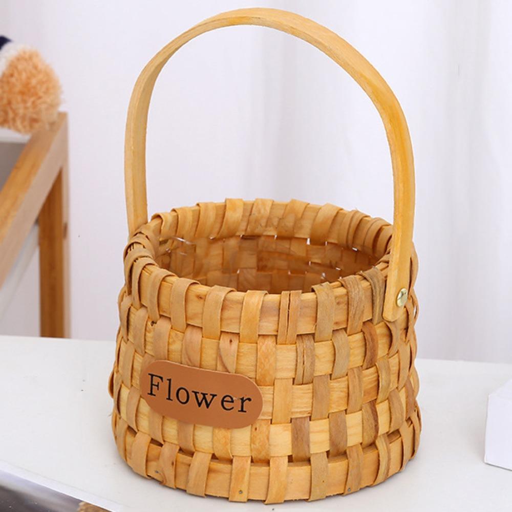 Rustic Style Handwoven Flower Basket with Handle Serving Basket Storage Basket Handmade Organizer Basket Picnic