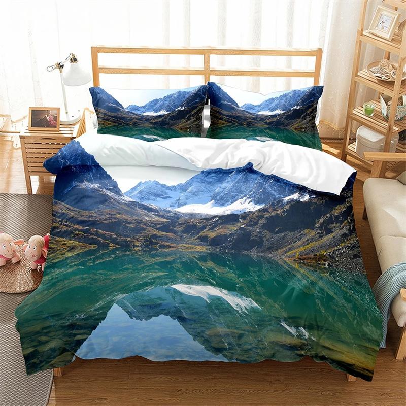 Пододеяльник «Алтайские горы» King Queen, комплект постельного белья «Природный пейзаж», «Лесной пейзаж», «Озеро», покрывало из полиэстера