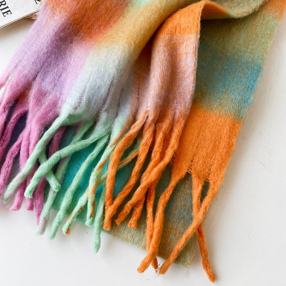Winter New Couple's Colorful Checkered Scarf for Women's Winter Warmth Thick Mohair Long Scarf Shawl