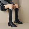 Krazing Pot ПУ осенне-зимняя обувь на толстом высоком каблуке, сапоги для верховой езды с квадратным носком, европейский стиль, сохраняющие тепло, высокие сапоги