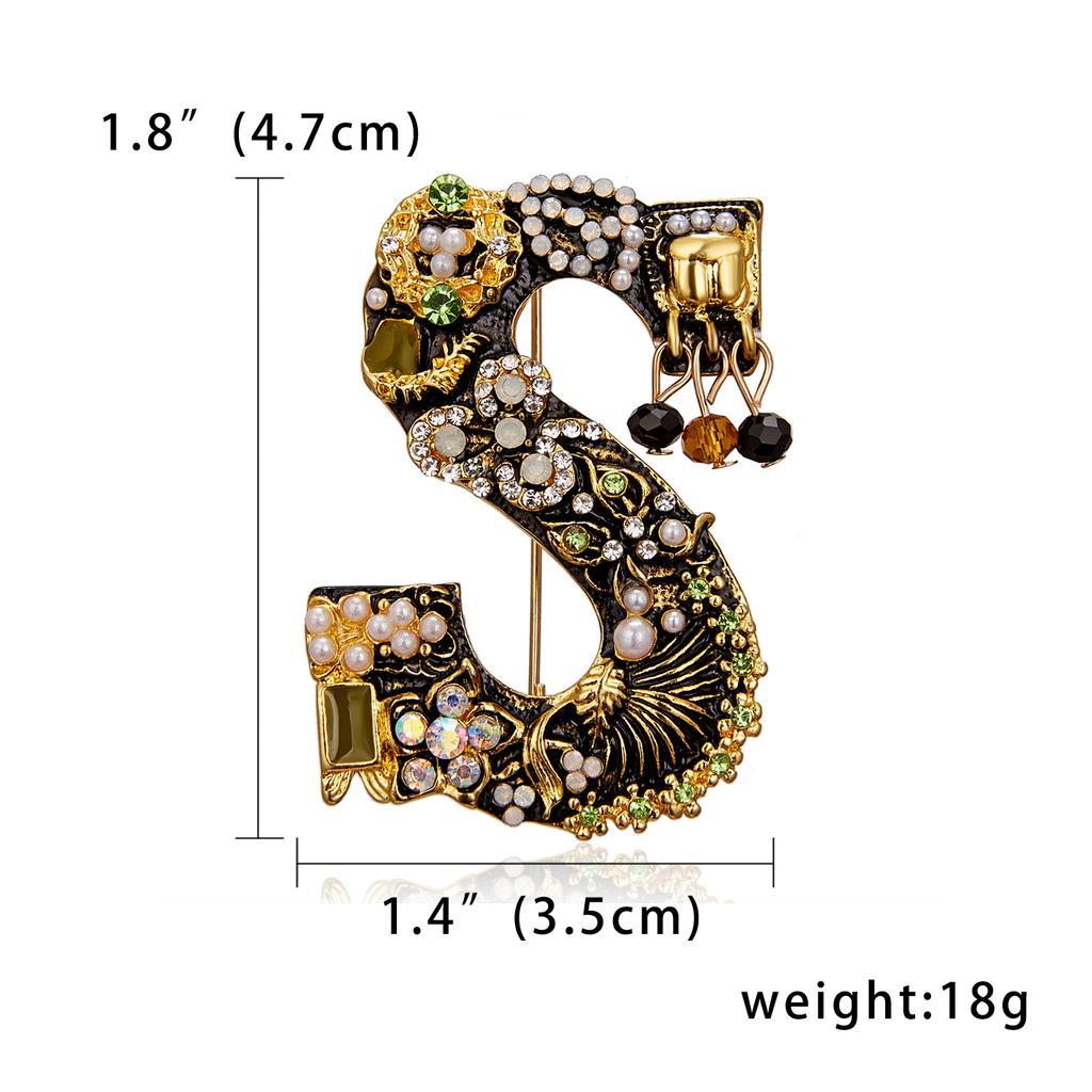 Rinhoo Trend Luxury Letter A D G S M Zirconia Baroque Brooch English Alphabet Imitation Pearl Rhinestone Initial Pin Lapel Badge