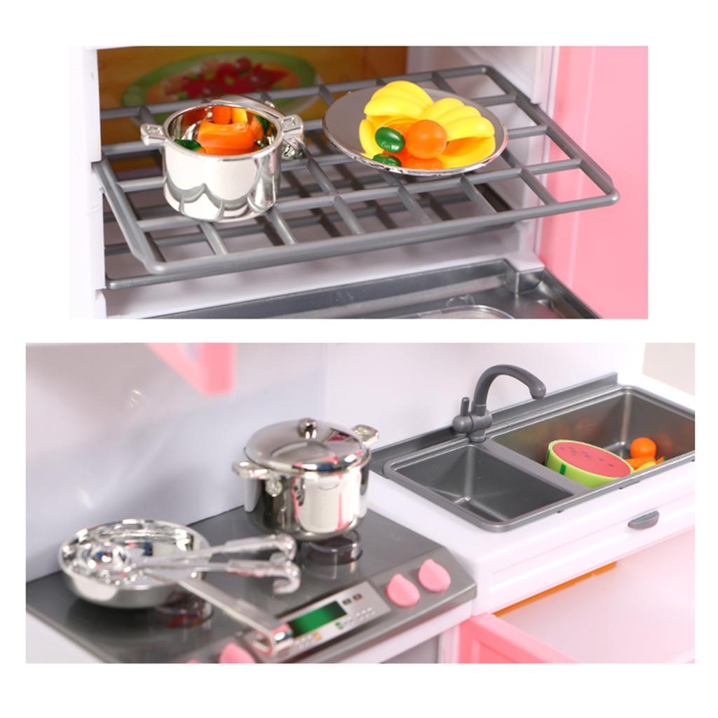Simulation Kitchen Cabinets Set Children Pretend Play Cooking Tools Mini Dolls