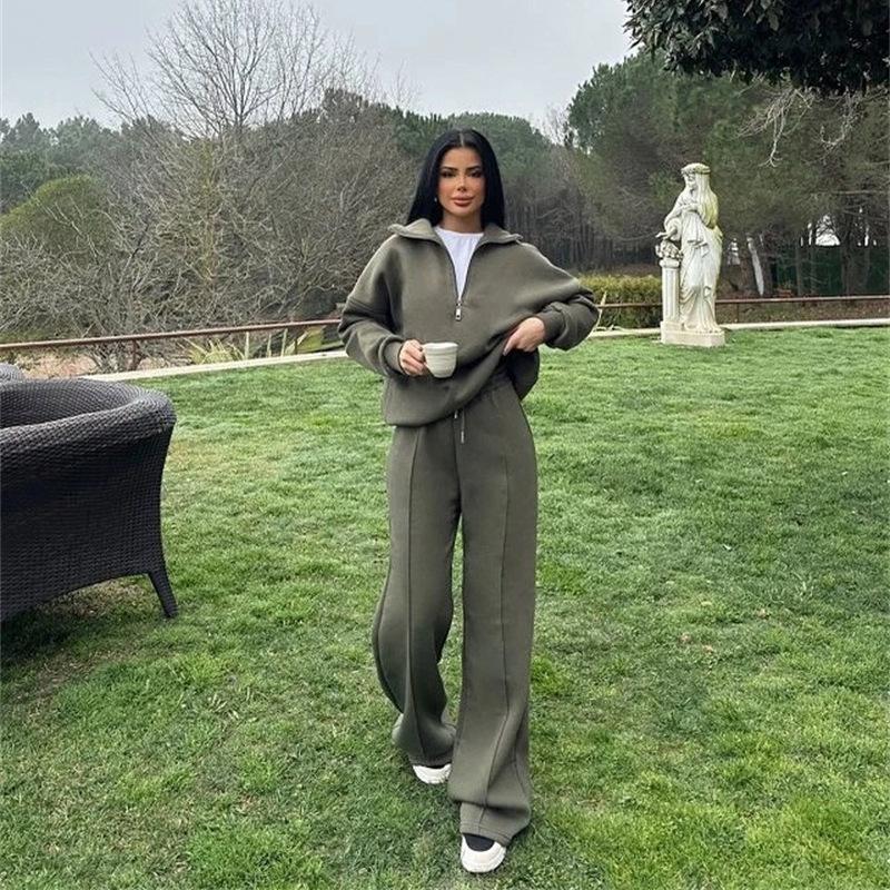 Серый худи на молнии свободного кроя и комплект брюк широкого кроя