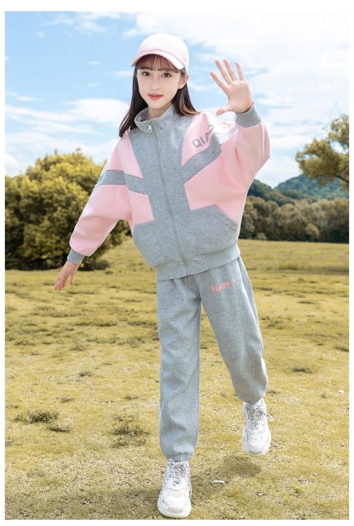 Джерси Одежда для девочек Толстовки с длинным рукавом Верх и низ Комплект из 2 предметов Спортивная одежда для девочек Простая спортивная одежда Корейский стиль Толстовка с капюшоном для подростков Стильный