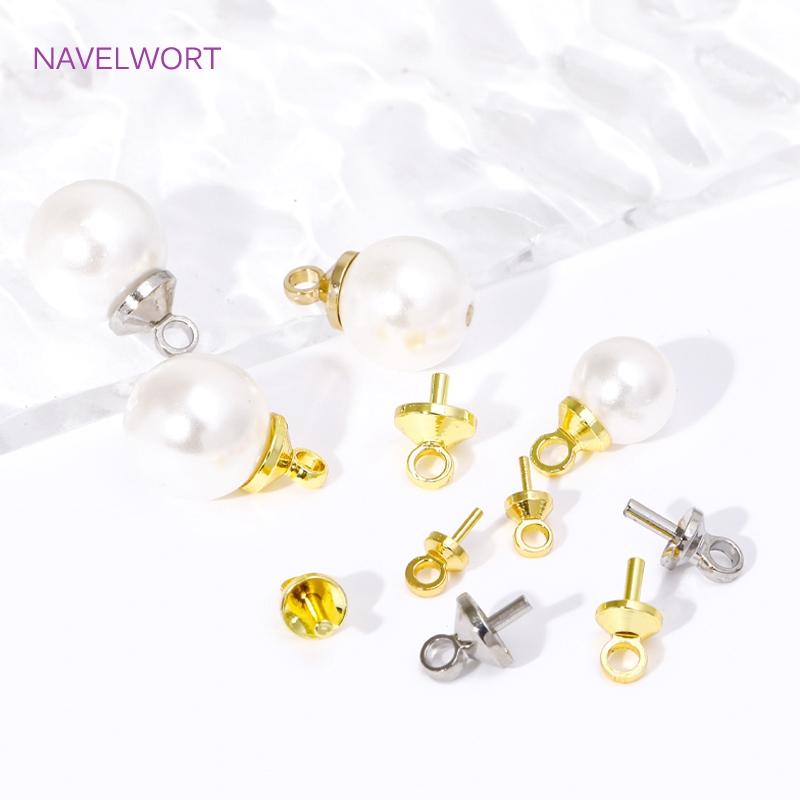 18K Gold Plated Brass Eye Pins Bail Top Drilled,Pearl Pendant Mounting Bails Connectors For DIY Jewelry Making Accessories