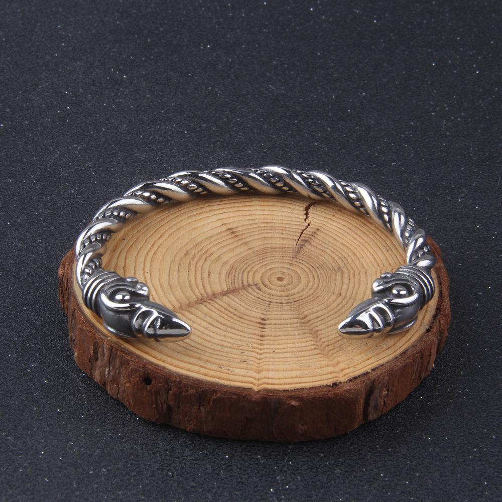 Браслет викингов с драконом, манжетой из нержавеющей стали, деревянной подарочной коробкой, 18 см, скандинавский корабль, змея Уроборос, серебряный грызущий хвост, кобра майя