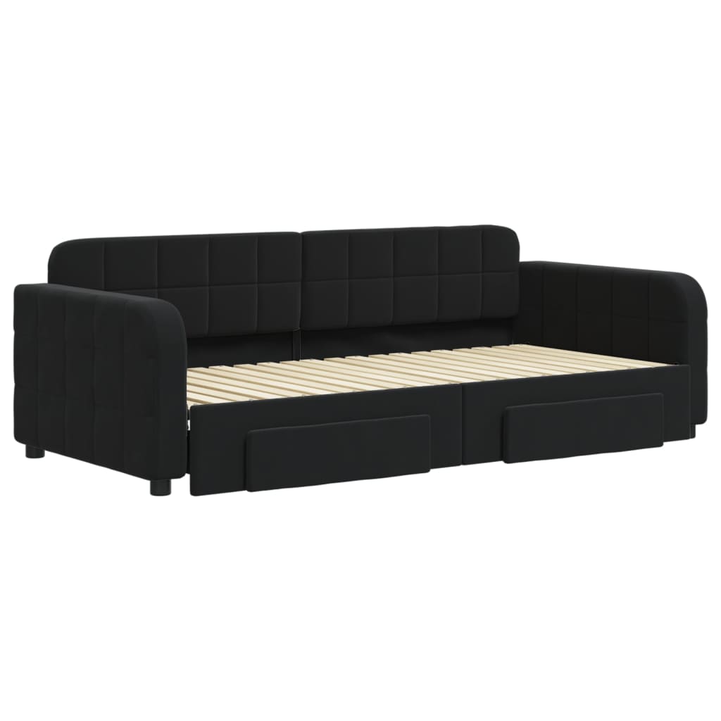 Pull Out Daybed with Drawers Black 90x190 cm Velvet