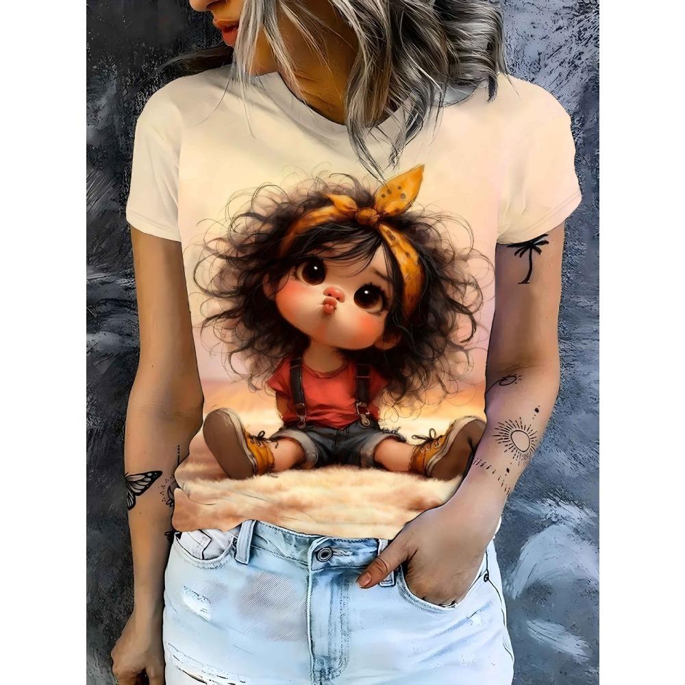 Summer Women's Round Neck Short Sleeved Animal Cartoon Portraits Series 3D T-shirt Fashionable Comfortable Breathable Loose Large Size T-shirt