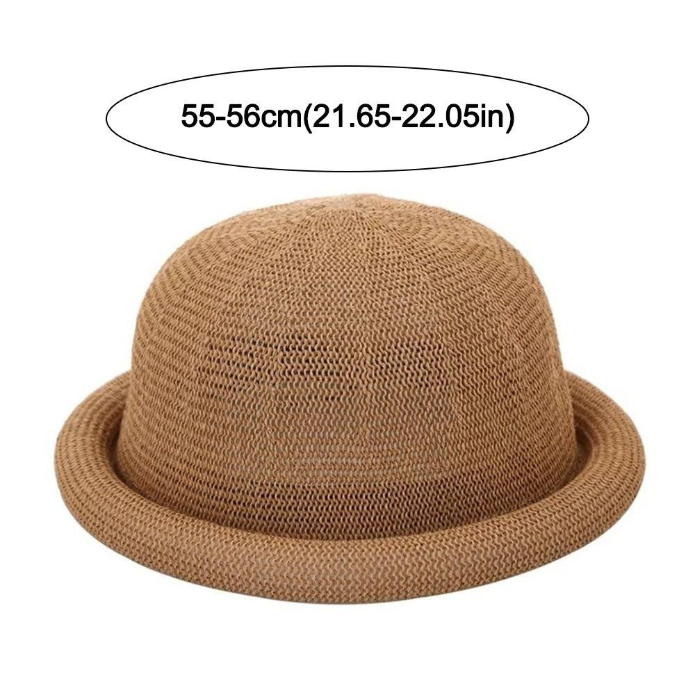 Round Top Roll Brim Hat Raffia Weave Sun Visor Hat Elegant Straw Hat Beach Vacation