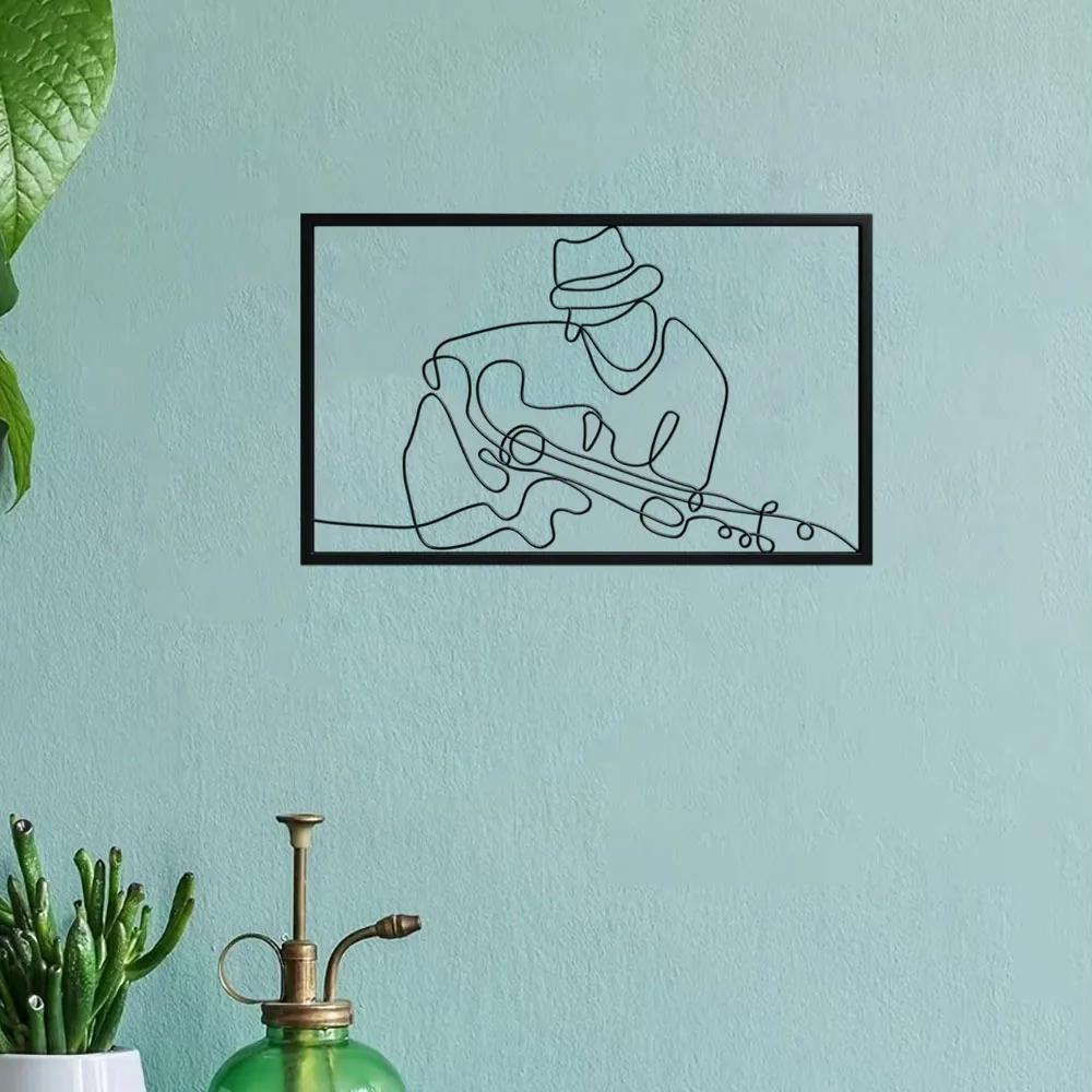 Потрясающий декор стены в виде гитары! Металлическая гитара для музыкальной комнаты, гостиной или кабинета. Черная отделка стен добавляет элегантности.