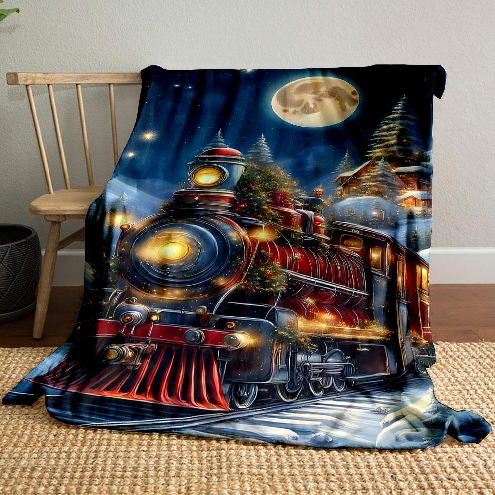 Christmas Train Night Print Blanket bedroom Blanket for Livingroom Couch lunch break Soft throw for Friend's festival Gift