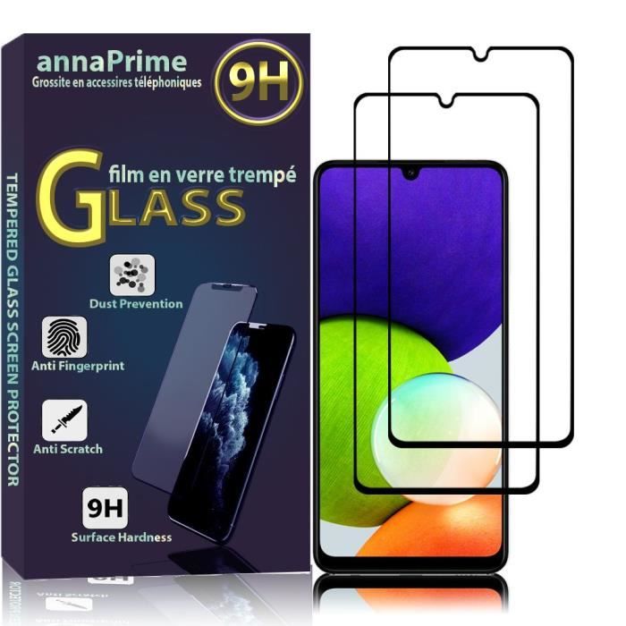 Film de protection d'écran - VCOMP - Samsung Galaxy A22 4G - Verre Trempé - Pack de 2 - Noir