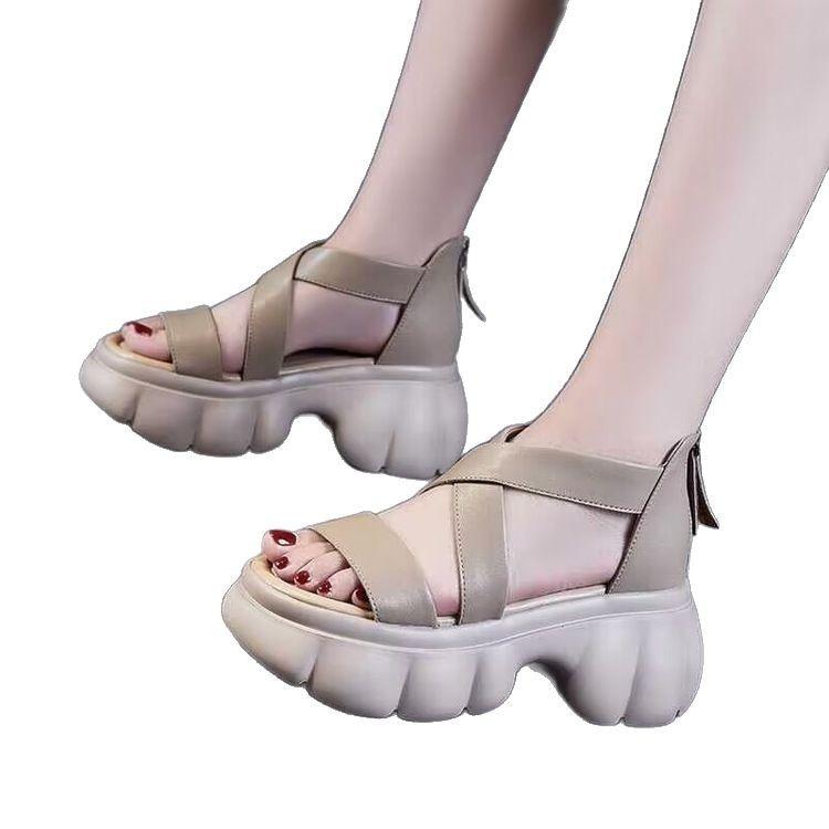 Новые китайские сандалии-бублики в стиле ретро с толстой подошвой, увеличивающие рост, универсальные римские сандалии для женщин, лето 2025, новый перекрестный ремень