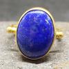 Кольцо с овальным драгоценным камнем из лазурита, дизайнерское кольцо ручной работы, богемное кольцо, кольцо из желтого золота, эффектное кольцо, серебро 925 пробы