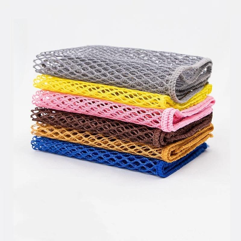 5pcs Household Kitchen Anti-Scratch Dish Wash Net Microfiber 3D Cleaning Mesh Cloth Reusable Dishwashing Cloth Scouring Pads