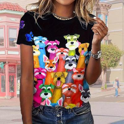Модная женская футболка с милым животным и собачьим принтом, забавная повседневная футболка с круглым вырезом и короткими рукавами, летняя женская футболка