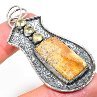 Ископаемый коралл, цитрин, серебро 925 пробы, ювелирная подвеска 2,76" Z6g44