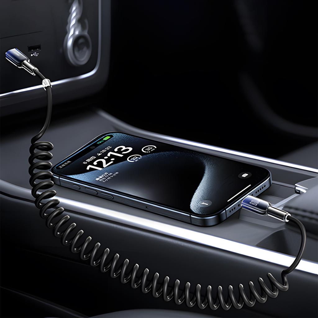 Кабель быстрой зарядки 10А USB Type C, пружинный телескопический шнур для автомобильного зарядного устройства, для iPhone 17 16 15 Pro Max, Xiaomi, Huawei, кабели USB C