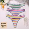 3 шт./компл. красочные полосатые хлопковые женские трусики сексуальные стринги нижнее белье женские дышащие стринги нижнее белье трусики с Т-образной спинкой