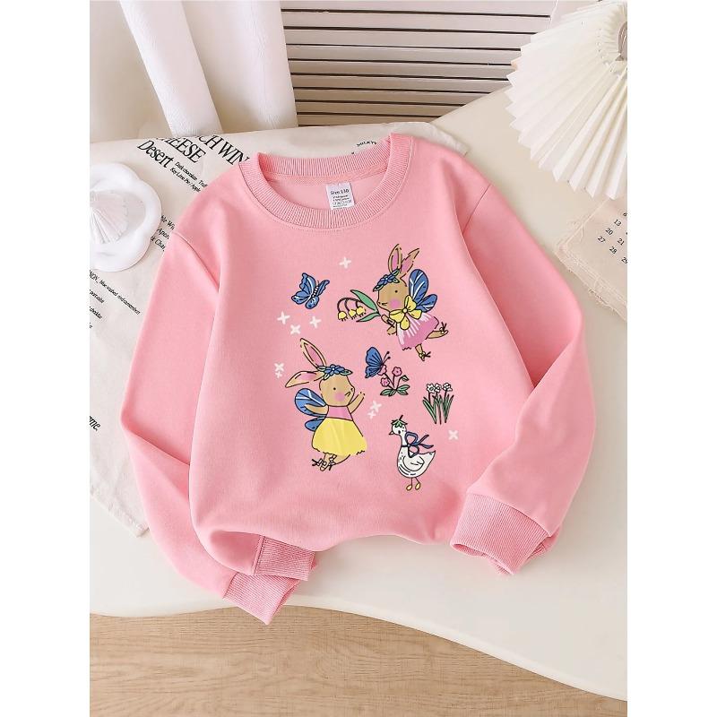 European sizes Kids' Crewneck Sweatshirt - Bunny Fairies Butterflies Flowers Duck , Sportswear And Casual Wear, Soft And Comfortable
