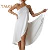 Женское пляжное платье без рукавов, однотонное, с открытыми плечами, с открытой спиной, свободное, дышащее, цельное, бикини, накидка, платье миди с крестообразной оберткой для отдыха