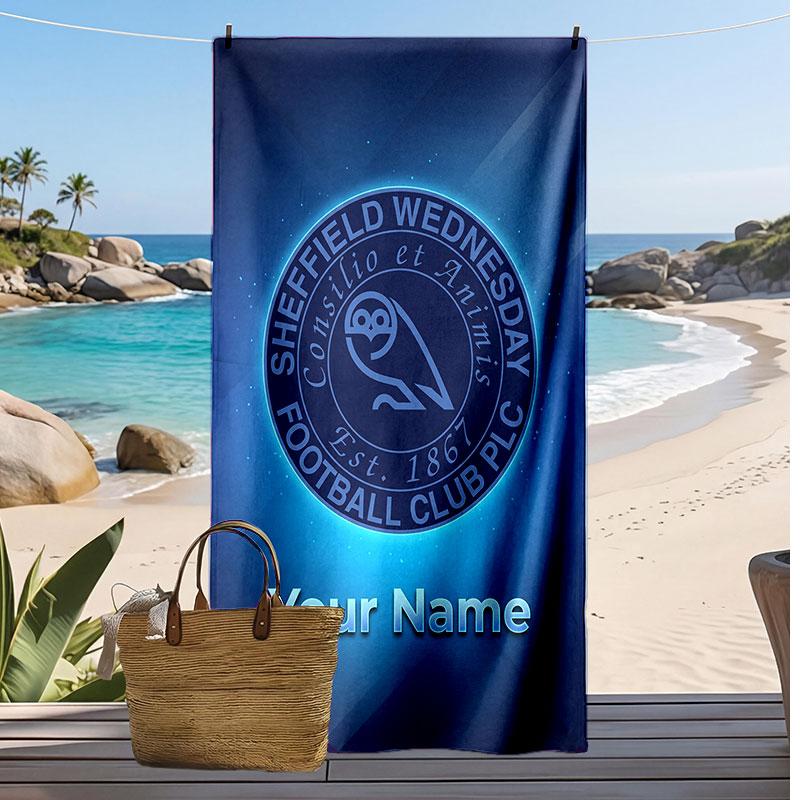 Sheffield Wednesday FC Personalized Printed Beach Towel Soccer Logo Support Custom Name Text Absorbent Towel For Sport Travel Special Gift