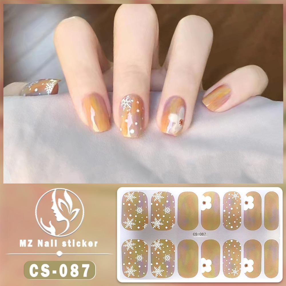 New Type of Bake-free Gel Nail Polish Film, Full Sticker, Plaid Spring and Summer Flower Nail Art Film, Nail Film, Waterproof Paper Patch