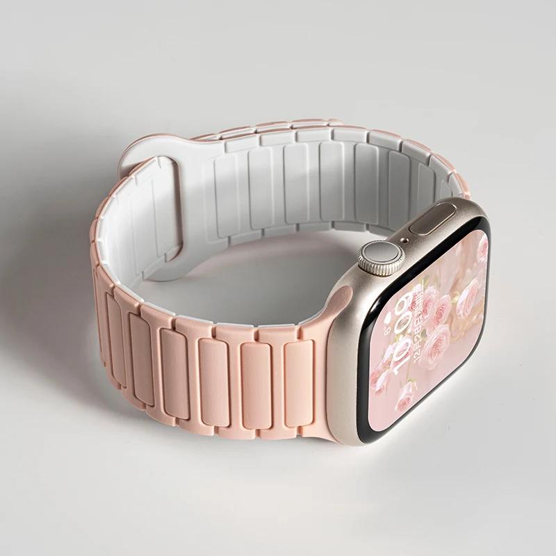 Силиконовый ремешок для Apple Watch Ultra 2 49 мм 42 мм 45 мм 41 мм 44 мм 40 мм Магнитный ремешок для iWatch Series 10 46 мм 9 8 7 6 SE 5 4 3