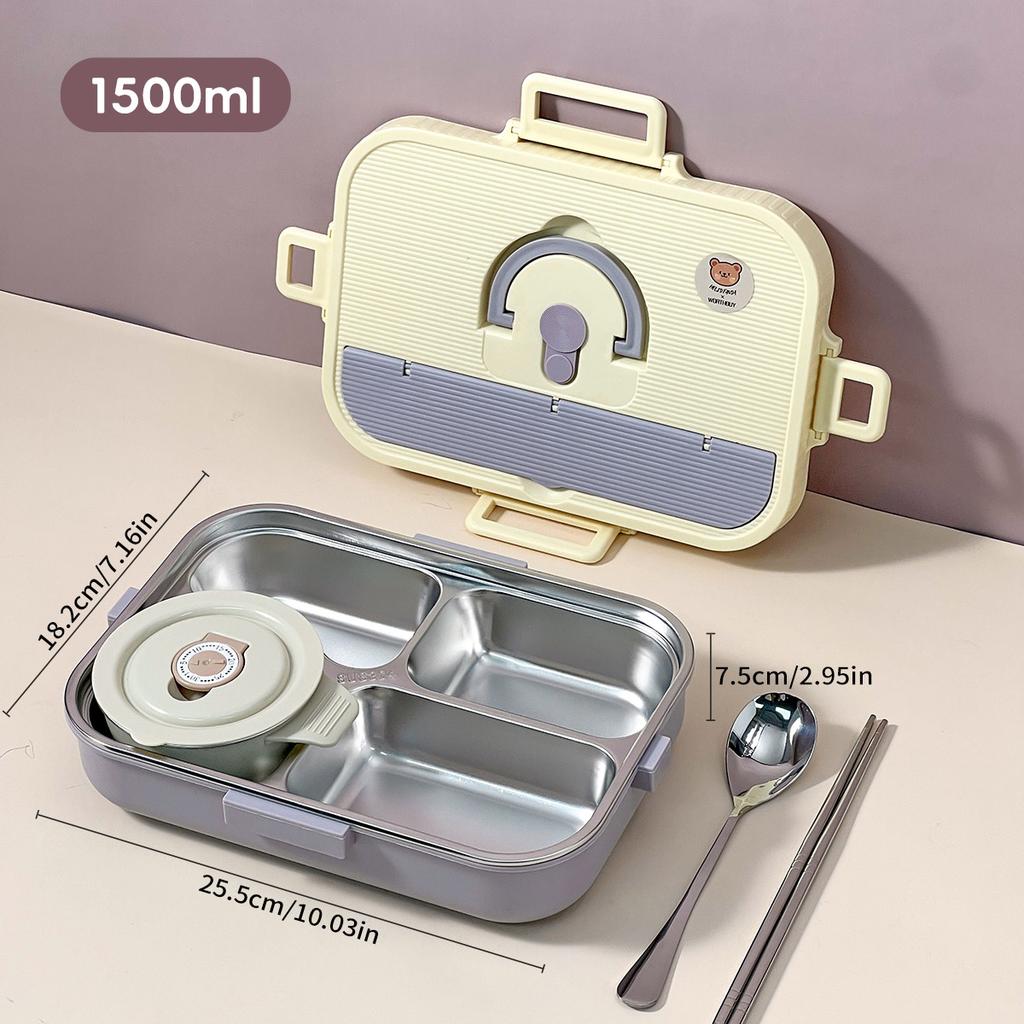 WORTHBUY Large Capacity 304 Stainless Steel Divided Lunch Box For Student Safe Heatable Portable Leak-proof Lunch Container Set