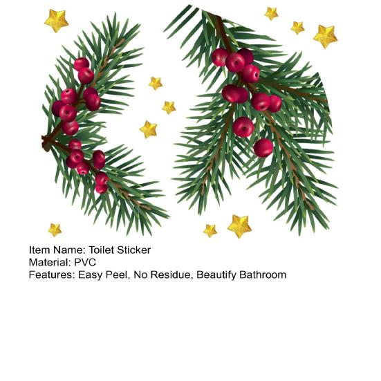 Рождественская наклейка на унитаз сосновая шишка, зеленые листья растений, легко очищается, без остатка, украсит наклейку для ванной комнаты