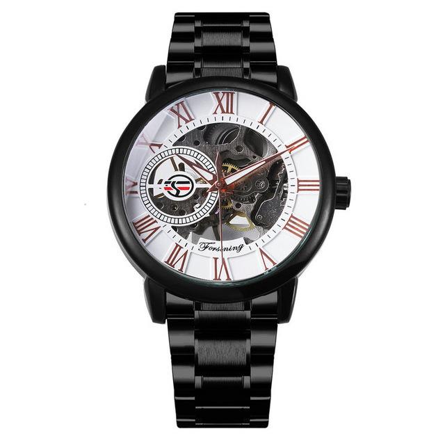 Forsining Часы мужские часы модные повседневные золотые часы стальной ремешок полые автоматические механические часы S838-9-A