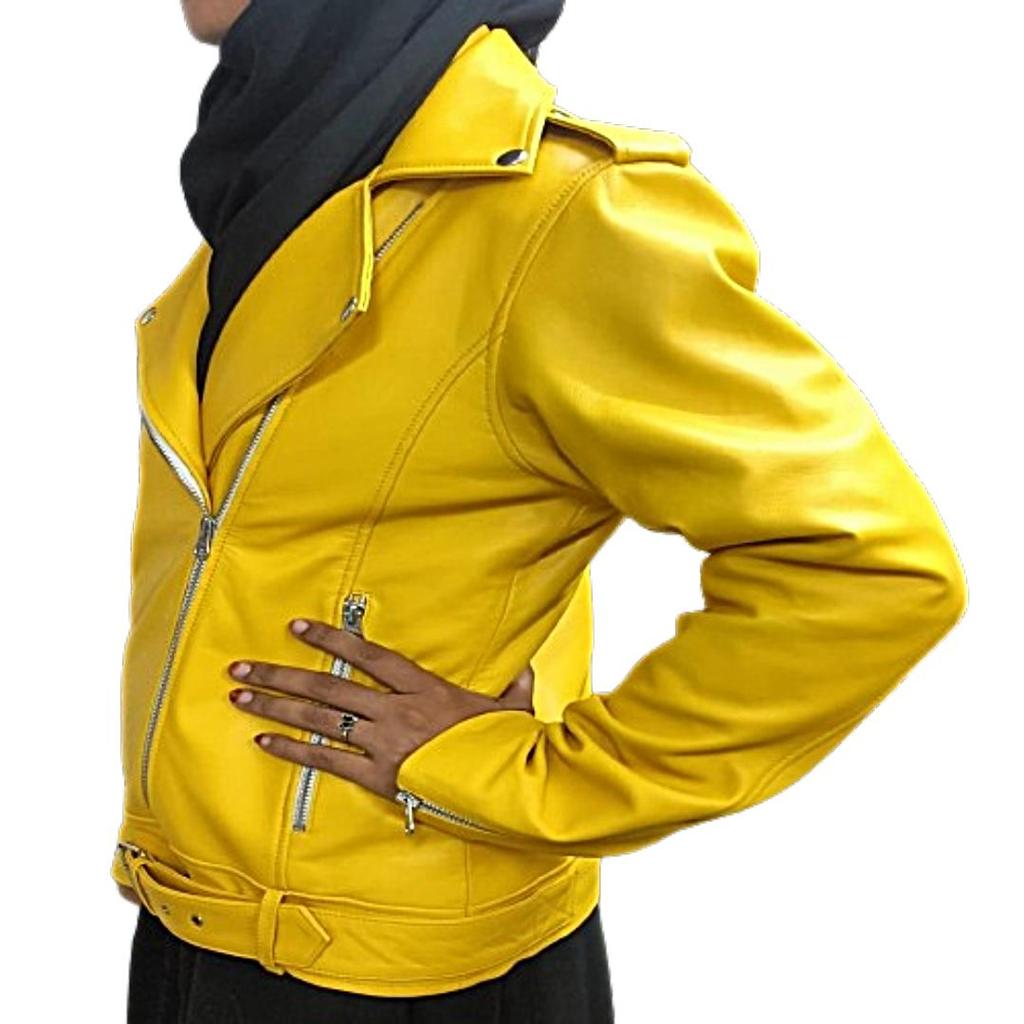 Women's Yellow 100% Genuine Lambskin, Soft Leather, Biker Jacket, Real Lambskin ,Yellow Leather, Moto Jacket, Ladies Yellow Jacket, Gift For Her