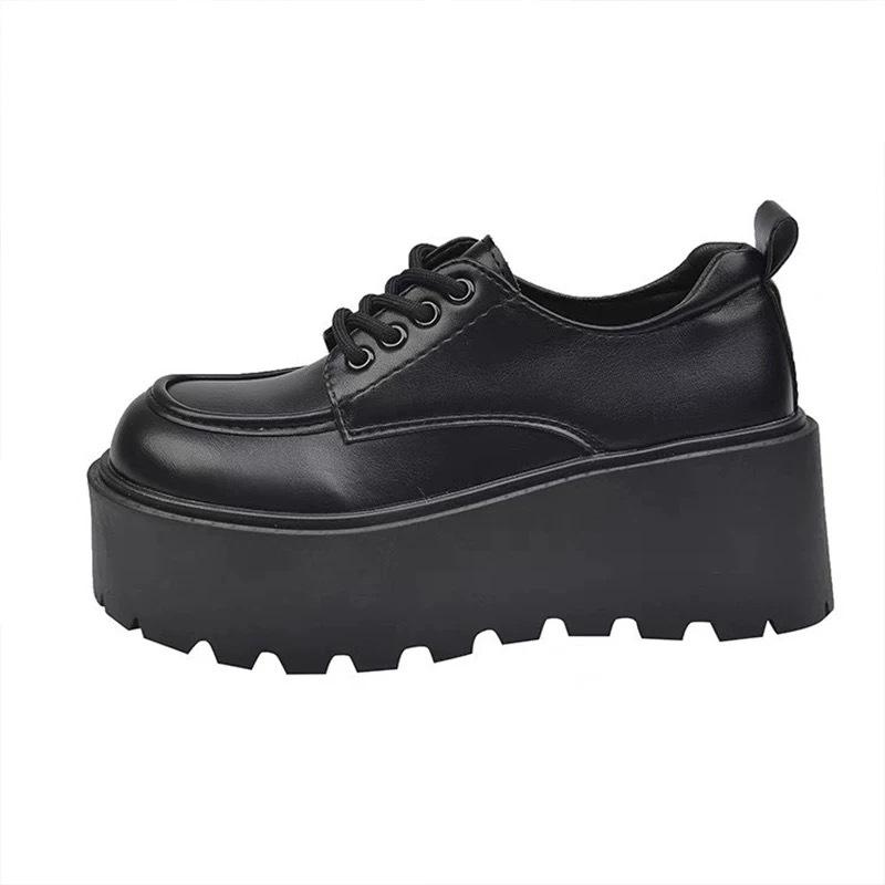 Маленькие кожаные туфли-маффины на толстой подошве, женские, весенние, новые, универсальные, в стиле ретро, в британском стиле, на шнуровке, под юбку, одинарные туфли