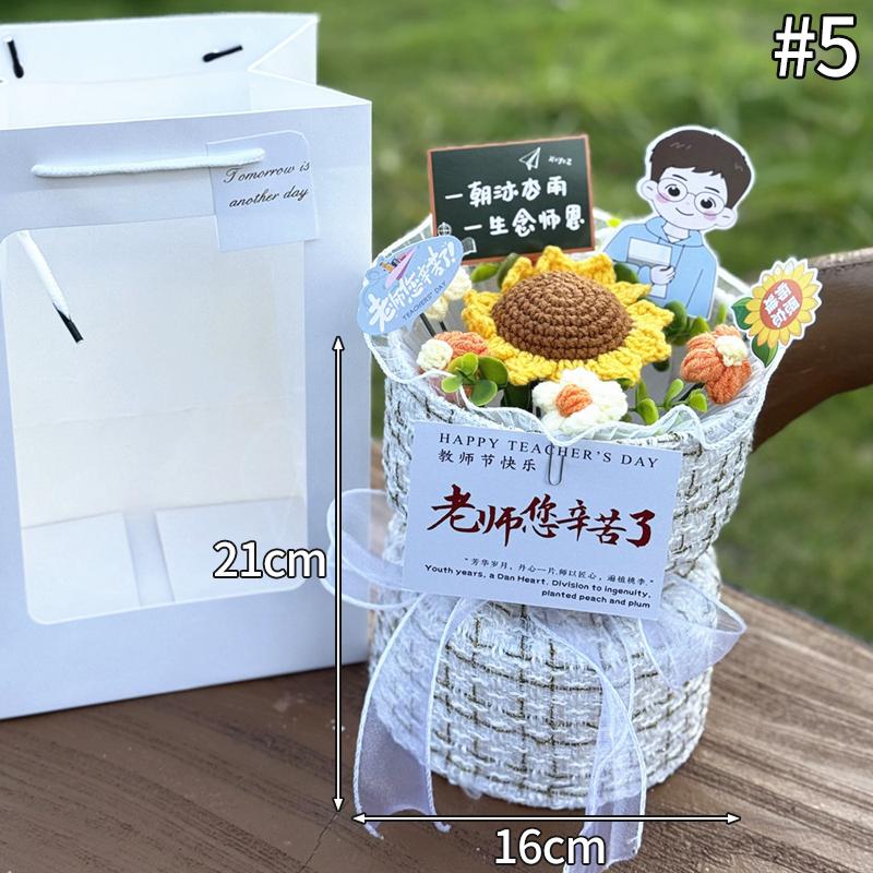 Crochet Sunflower Graduation Artificial Bouquet Teachers' Day Mothers Day Flower Bouquet Woven Flower Birthday Graduation Gift